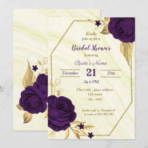 royal purple gold floral bridal shower invitation