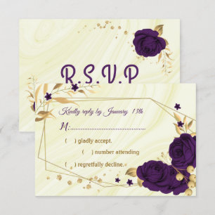 royal purple gold floral marble geometric RSVP card