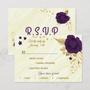 royal purple gold floral marble meal choice RSVP card