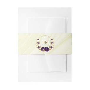 royal purple gold floral marble wedding invitation belly band
