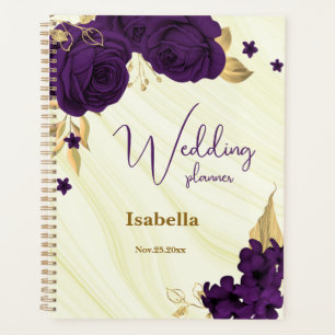 royal purple gold floral marble wedding planner