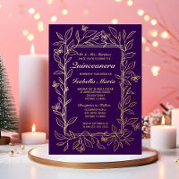 Royal Purple Gold Foil Quinceañera Invitations 