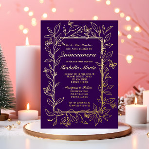 Royal Purple Gold Foil Quinceañera Invitations