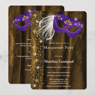 Royal Purple & Gold Masquerade Ball Gala Damask Invitation