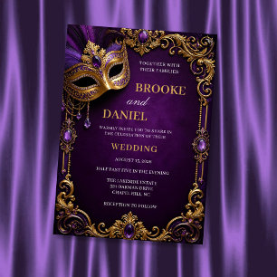 Royal Purple & Gold Masquerade Wedding Invitation