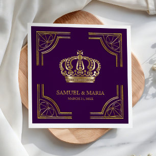 Royal Purple Gold Ornate Crown Wedding Napkin