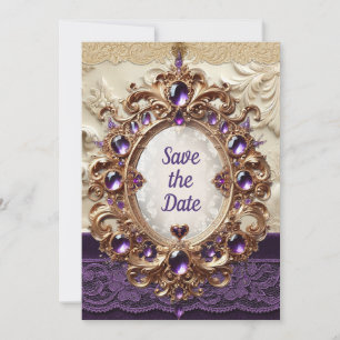 Royal Purple & Gold Save the Date Card 