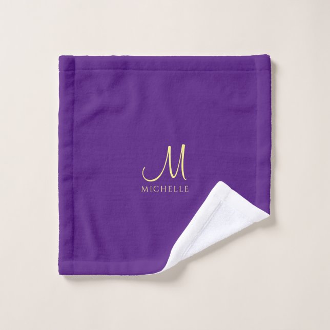 Royal Purple & Gold Typography Monogram Name Wash Cloth (Wash Cloth)