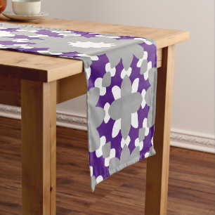 Royal Purple Grey White Connected Circles Pattern Short Table Runner