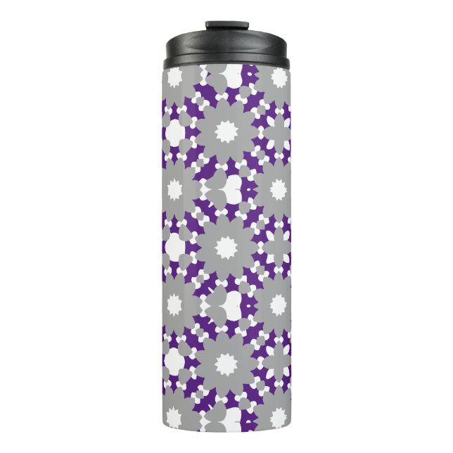 Royal Purple Grey White Connected Circles Pattern Thermal Tumbler (Front)