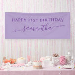 Royal Purple Happy 21st Birthday Ribbon Name Banner<br><div class="desc">Create your own personalised Happy Birthday banner for her birthday. Customise the modern ribbon swash signature name handwritten calligraphy script style and size as needed. Increase the font size for shorter names... reduce the font size for longer names. Change the pale purple background colour or royal purple text and drop...</div>