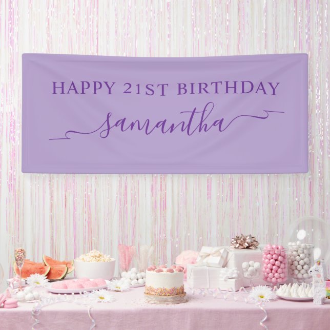 Royal Purple Happy 21st Birthday Ribbon Name Banner (Party)