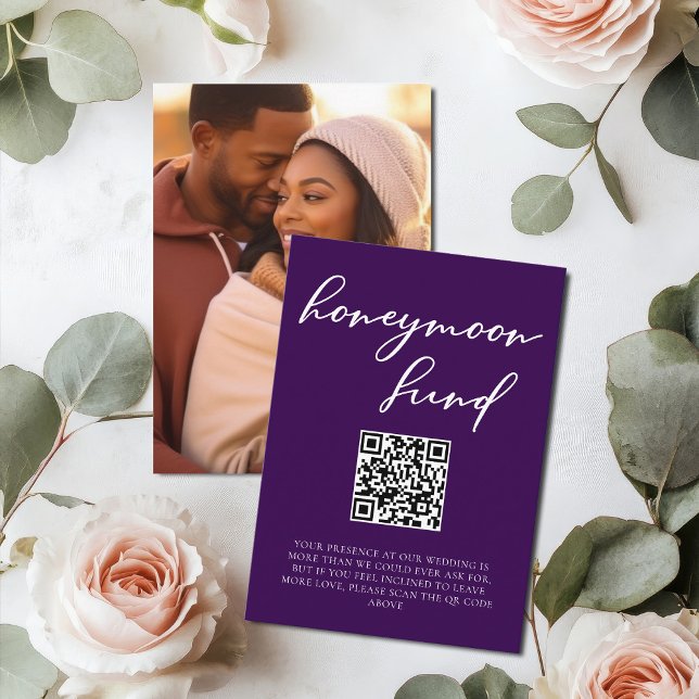 Royal Purple Honeymoon Fund with Couple Photo Enclosure Card (Creator Uploaded)