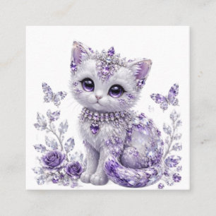 Royal Purple Jewelled Kitten Fantasy Square Business Card