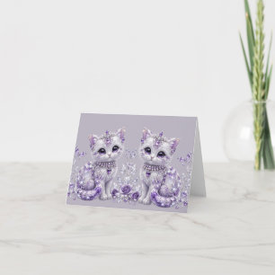 Royal Purple Jewelled Kitten Fantasy Thank You Card