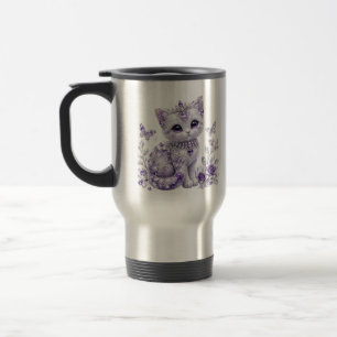 Royal Purple Jewelled Kitten Fantasy Travel Mug