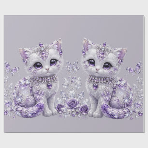 Royal Purple Jewelled Kitten Fantasy Wrapping Paper