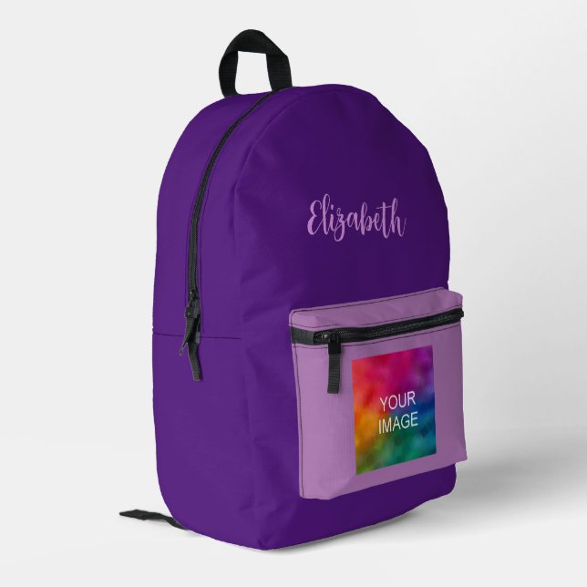 Royal Purple & Lavender Template Script Name Text Printed Backpack (Back Corner Left)