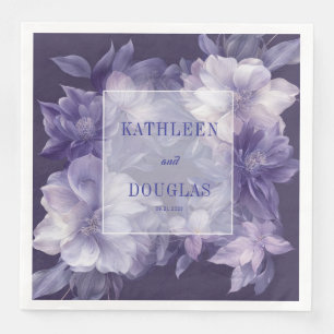 Royal Purple Lavender White Floral Wedding Napkin