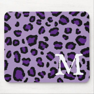 Royal Purple Leopard Print Monogram Mouse Pad