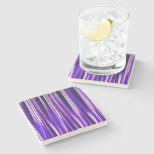 Royal Purple, Lilac and Silver Stripy Pattern Stone Coaster