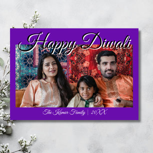 Royal Purple Luxury Photo Happy Diwali Greeting Holiday Card
