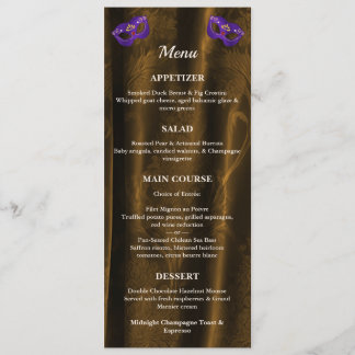 Royal Purple Masquerade Bronze Gold Damask Ball Menu
