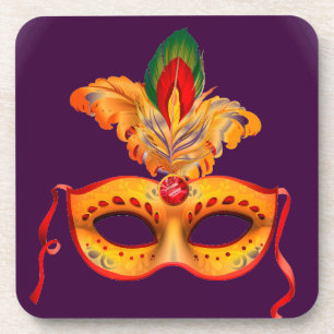 Royal purple masquerade mask mardi gras coaster