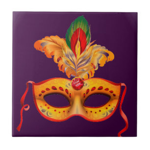 Royal purple masquerade mask mardi gras tile