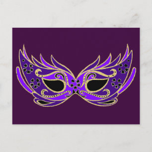 Royal purple masquerade mask postcard