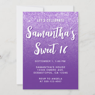 Royal Purple Modern Gradient Photo Sweet 16 Invitation