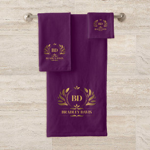 Royal Purple Monogram and Name Bath Towel Set