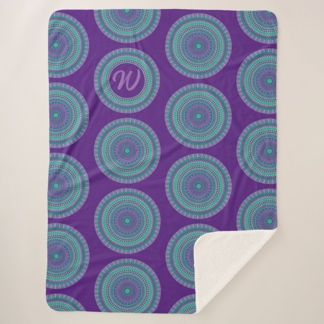 Royal Purple Monogram Mandala Sherpa Blanket  (Front)
