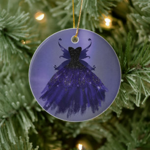 Royal Purple Moody Brilliant Pixie Wing Ball Gown Ceramic Tree Decoration