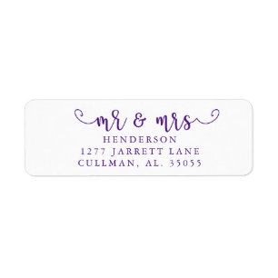 Royal Purple  Mr & Mrs Return Address Label
