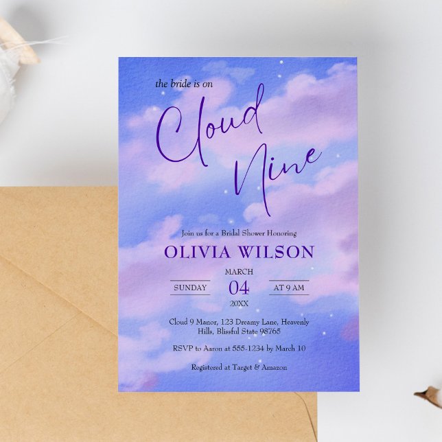 Royal Purple On Cloud 9 Bridal Shower Invitation (Creator Uploaded)