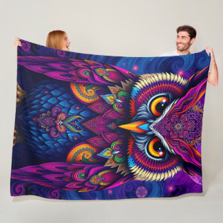 Royal Purple Owl: Majestic Mystical Art Fleece Blanket