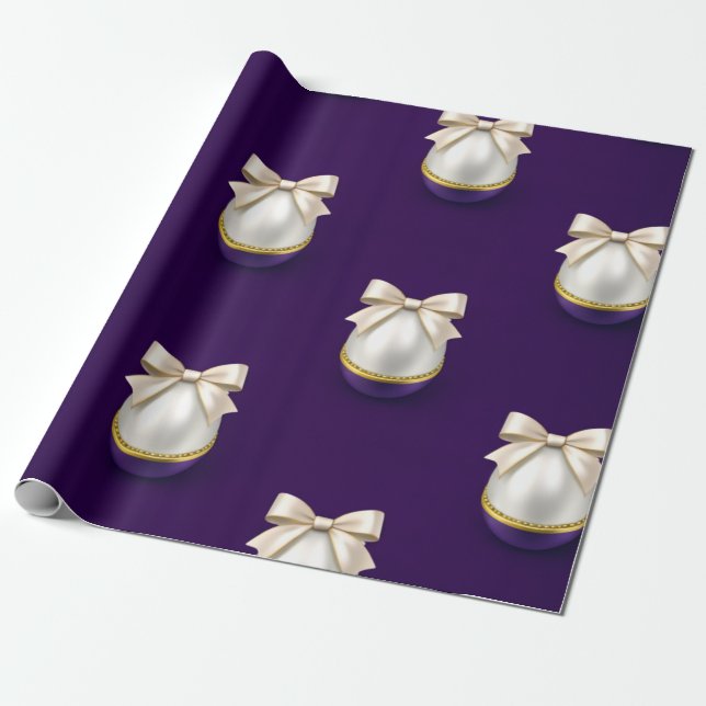 Royal Purple Pearl Luxury Bow Wrapping Paper (Unrolled)