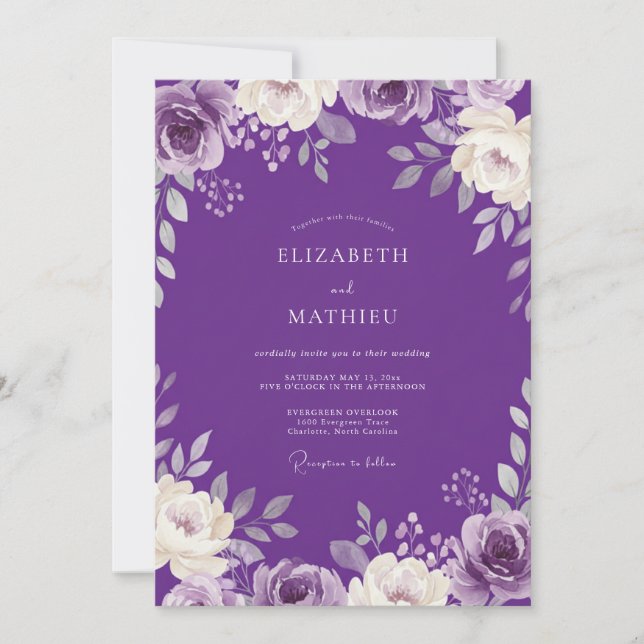 Royal Purple Petal Wedding Invitation (Front)