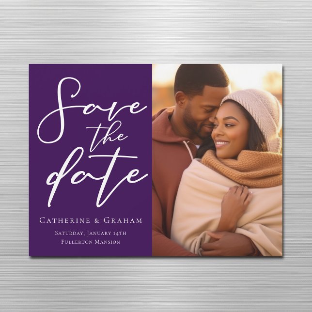 Royal Purple Photo Save the Date Magnetic Card (Creator Uploaded)