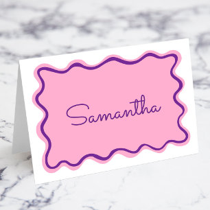 Royal Purple Pink Wavy Border Name Place Cards