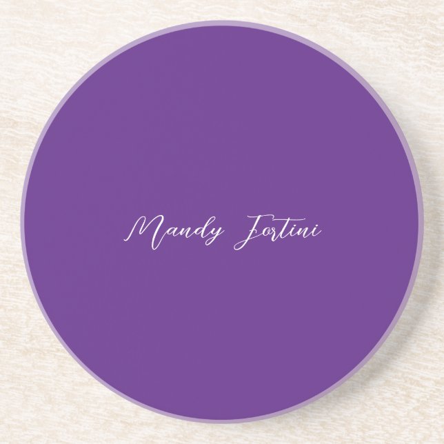 Royal Purple Plain Elegant Minimalist Calligraphy Coaster (Front)