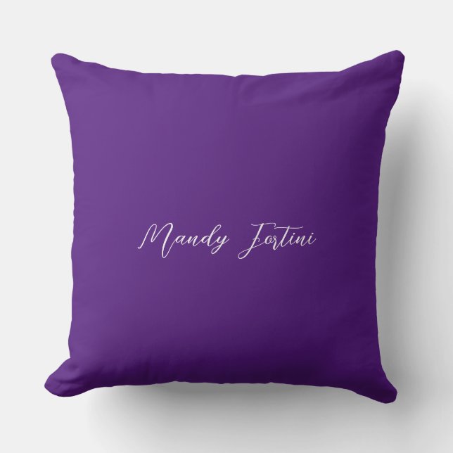 Royal Purple Plain Elegant Minimalist Calligraphy Cushion (Front)