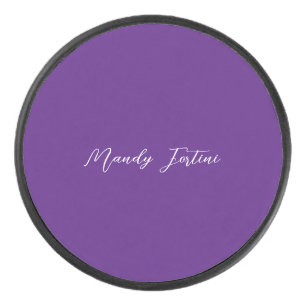Royal Purple Plain Elegant Minimalist Calligraphy Hockey Puck