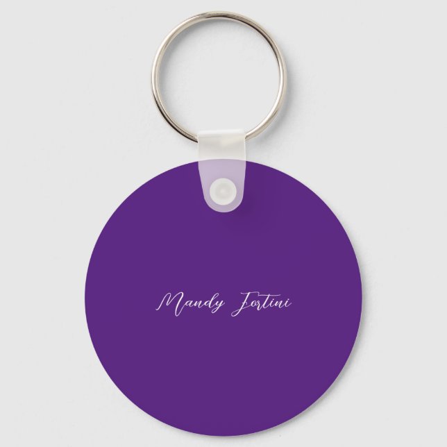 Royal Purple Plain Elegant Minimalist Calligraphy Key Ring (Front)