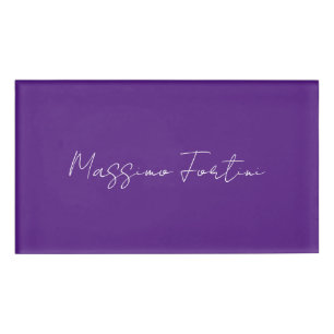 Royal Purple Plain Elegant Minimalist Calligraphy Name Tag