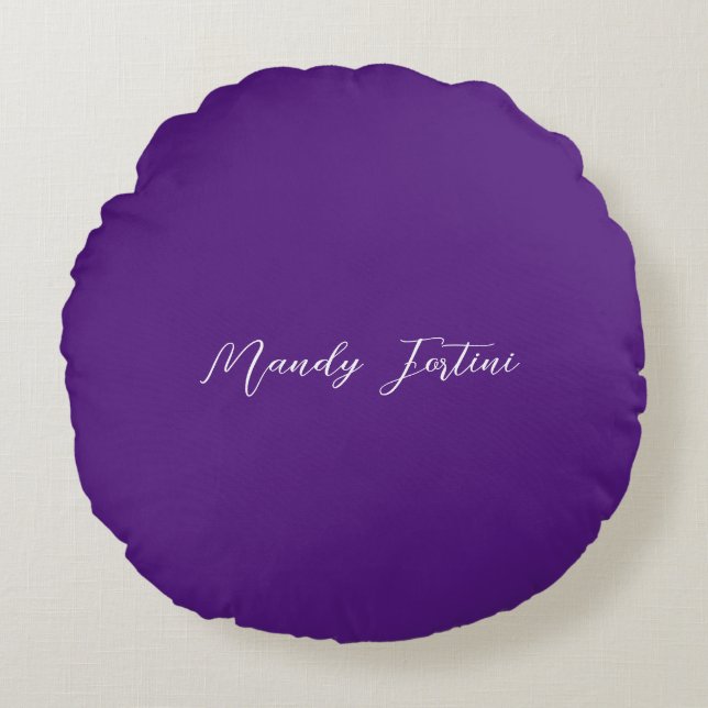 Royal Purple Plain Elegant Minimalist Calligraphy Round Cushion (Front)