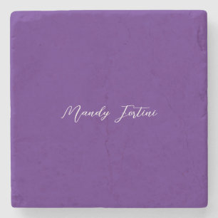 Royal Purple Plain Elegant Minimalist Calligraphy Stone Coaster