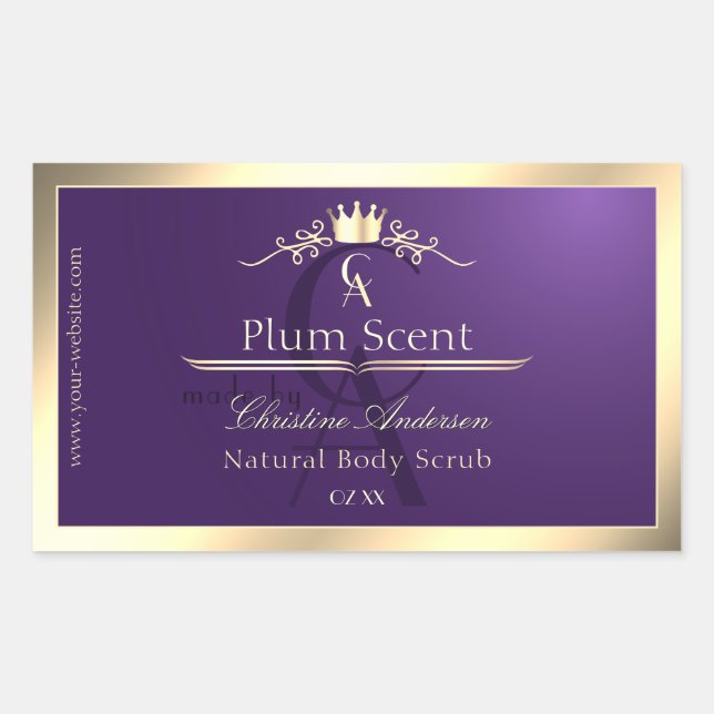 Royal Purple Product Label Gold Frame and Monogram (Front)
