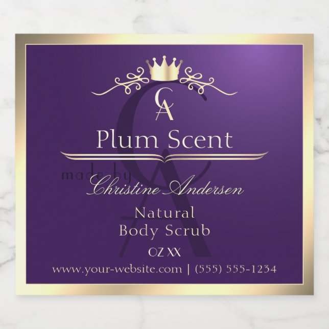 Royal Purple Product Label Gold Frame and Monogram (Single Label)
